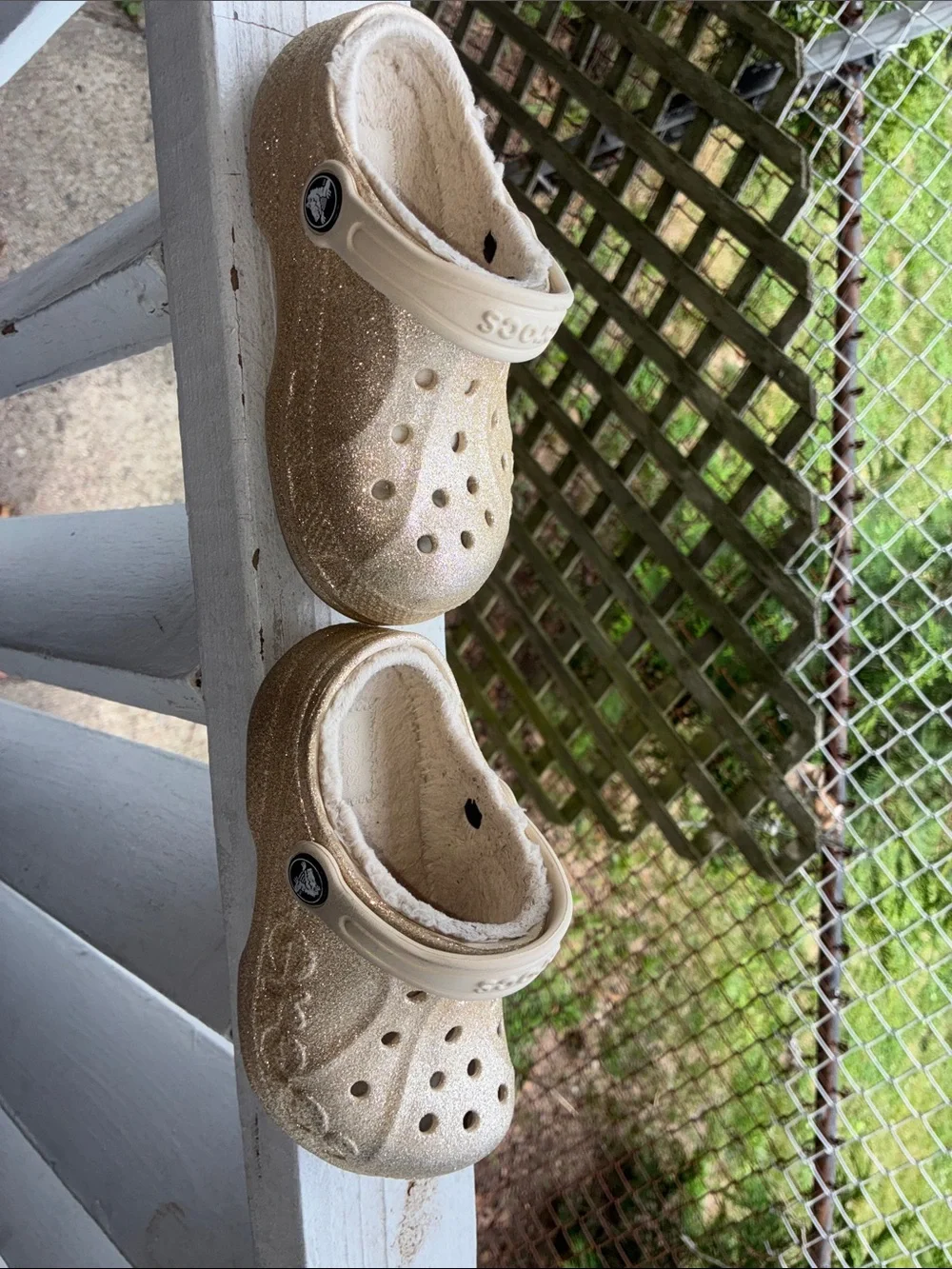 CROCS Kids Glitter Lined Clog in Gold Champagne